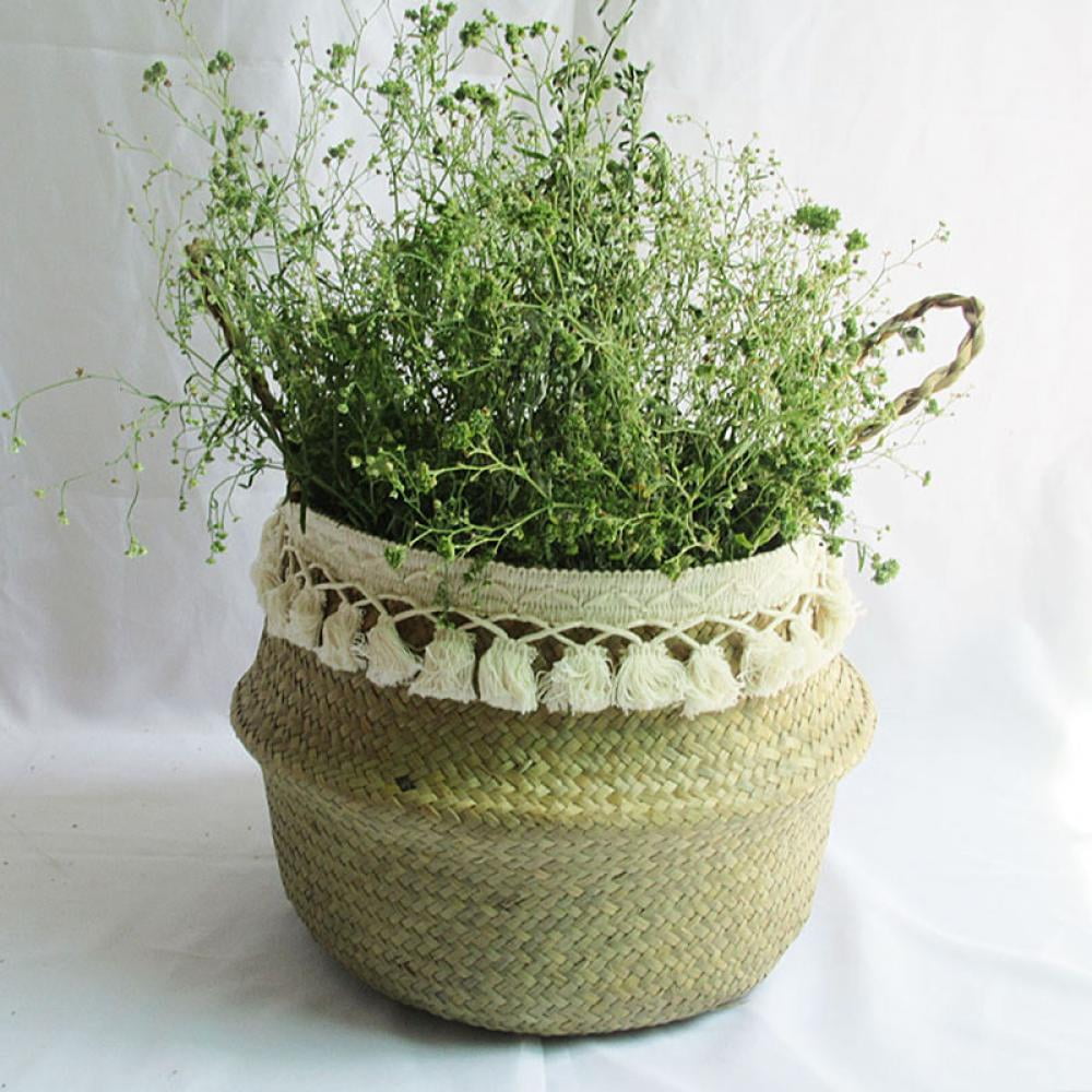 Storage Basket With handle Rattan Straw Basket Wicker Seagrasss Folding