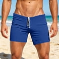 thumbnail image 2 of hlysgo Men's Swim Shorts 4 Inch Inseam Low Waist Running Shorts Yoga Gym Training Elastic Drawstring Beach Shorts with Pockets Blue,L, 2 of 5