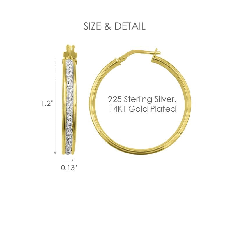 Brilliance Fine Jewelry 14K Gold Plated Sterling Silver Crystal Classic Round Hoop Women's Earring