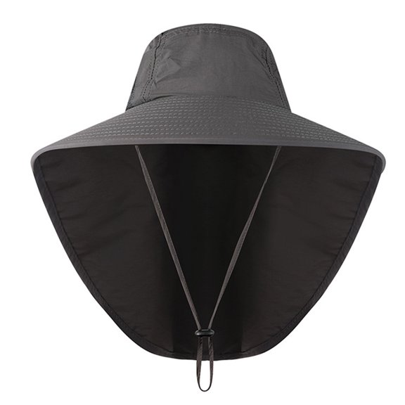Waterproof Wide Brim Fishing Hat with Neck Flap Breathable Outdoor Sun Protection Cap for Hiking Dark Gray