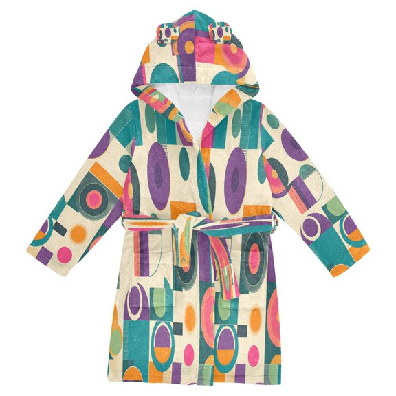 FORMRS Kids Bathrobe Unisex Hooded Robe Toddler Pajamas Sleepwear, Size 2-3T, Purple Geometric