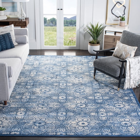SAFAVIEH Brentwood Logan Geometric Area Rug, Navy/Creme, 9' x 12'