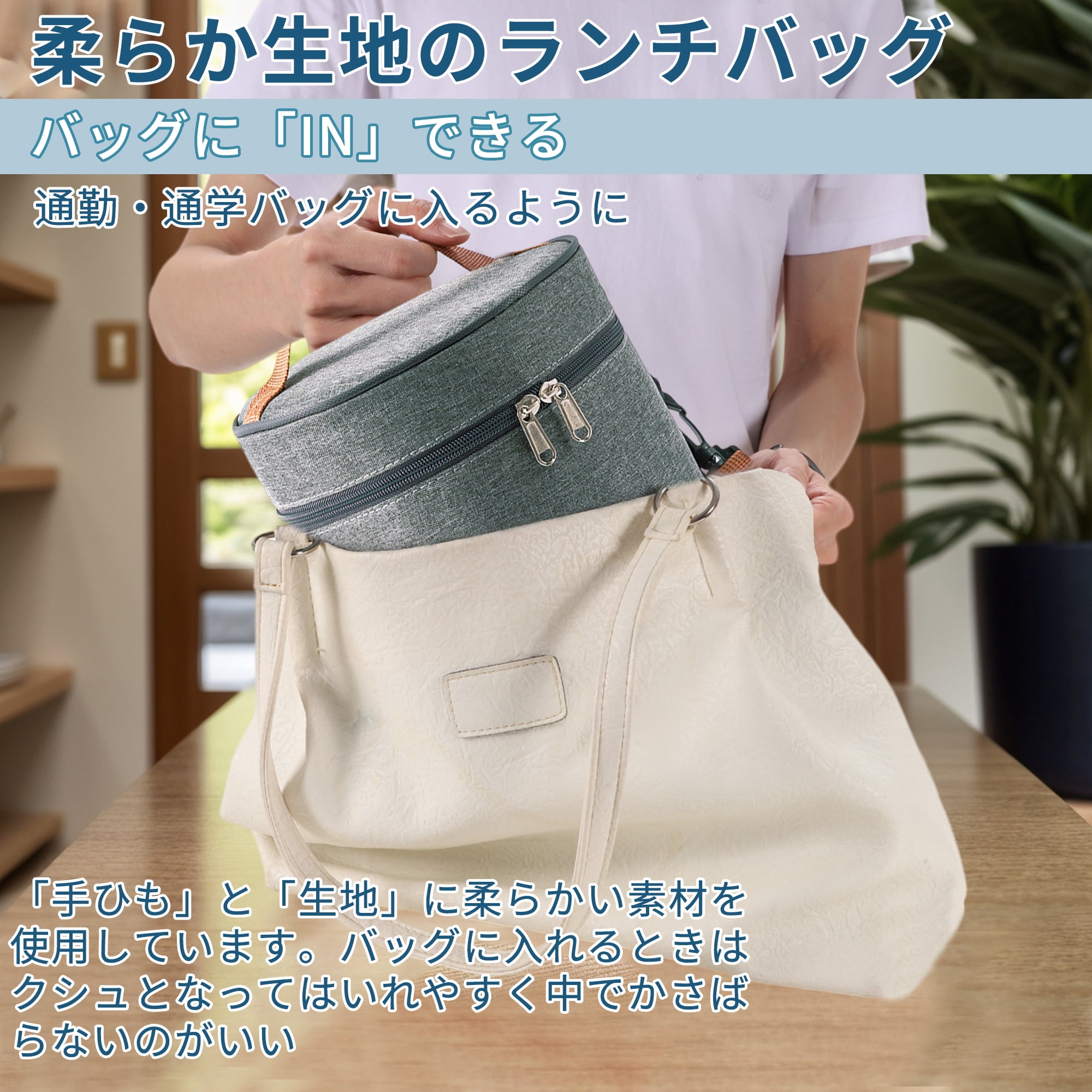 Unique Bargains Reusable Insulated Lunch Tote Bag Gray Cylinder