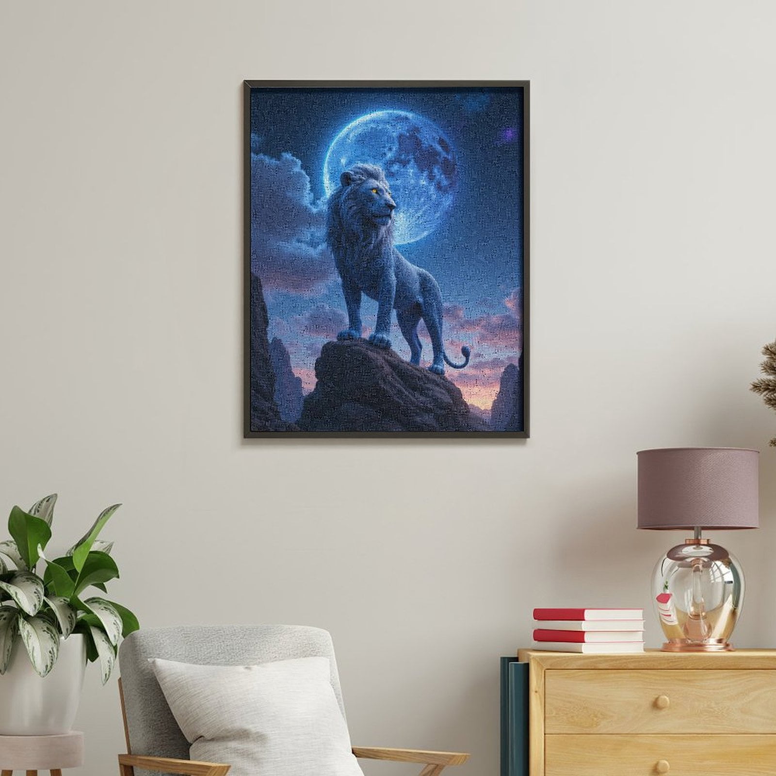 Paint By Numbers Kit for Adults Beginner - Moonlit Majestic Blue Lion Rock DIY Canvas Painting Kits for Adults, Frameless Paint By Number for Adults for Home Wall Decor 16x20 Inch