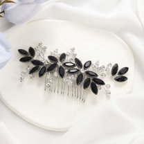 Crystal Bride Wedding Hair Comb Silver Leaf Bridal Hair Accessories Rhinestone Party Prom Hair Piece for Women and Girls (B Blue)
