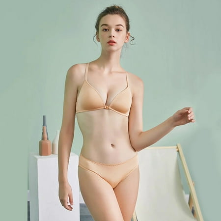 

Malibure Sports Bras For Women No Rim Light Front Button Comfortable Summer Y-Shaped Beautiful Bra Set Beige 85B