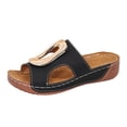 thumbnail image 6 of Rokment Women's Orthopedic Platform Wedge Slip on Sandals Trendy Casual Leather Metallic Chunky Mid Heel Dress Slides Comfortable Walking Slippers for Beach Summer Black Size 6, 6 of 7