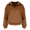 thumbnail image 4 of Fleece Stand Collar Jacket Women Zaewscy Ladies' Casual And Fashionable Round Neck Long Sleeved Solid Color Zipper Top Khaki S, 4 of 6