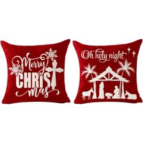 Set of 2 Snowflake Jesus Oh Holy Night Cotton Linen Decorative Square Throw Pillow Cover Cushion Case for Sofa Couch 18x18 Inches (Jesus)