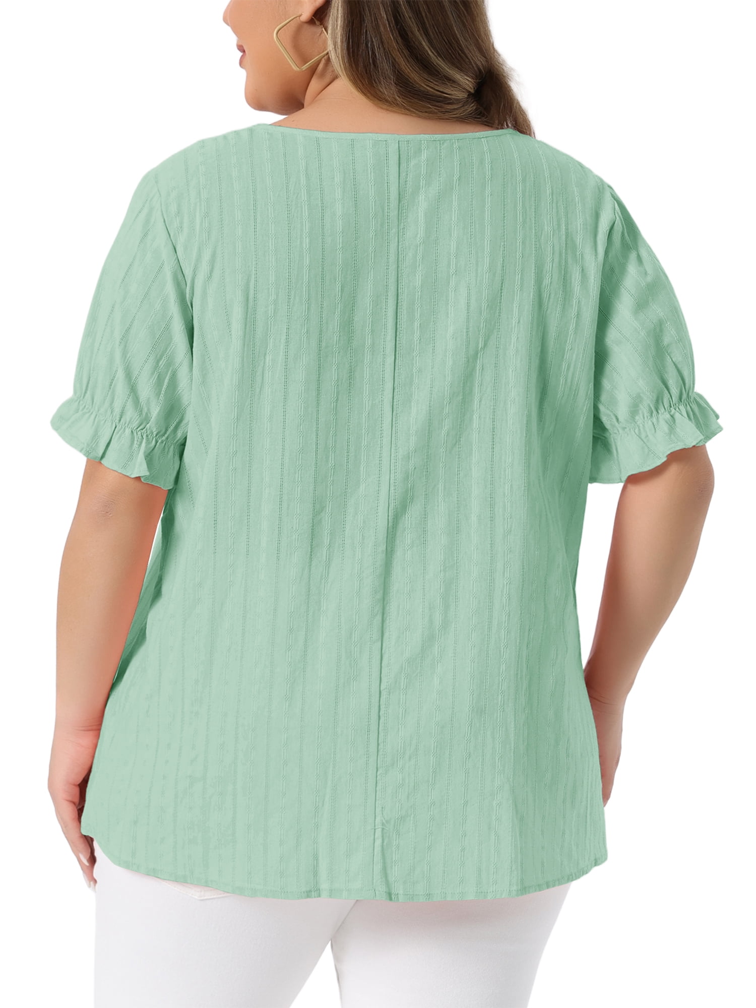 DARING DIVA Women's Plus Women's Top Casual Square Neck Ruffle Sleeve Blouse 1X Green