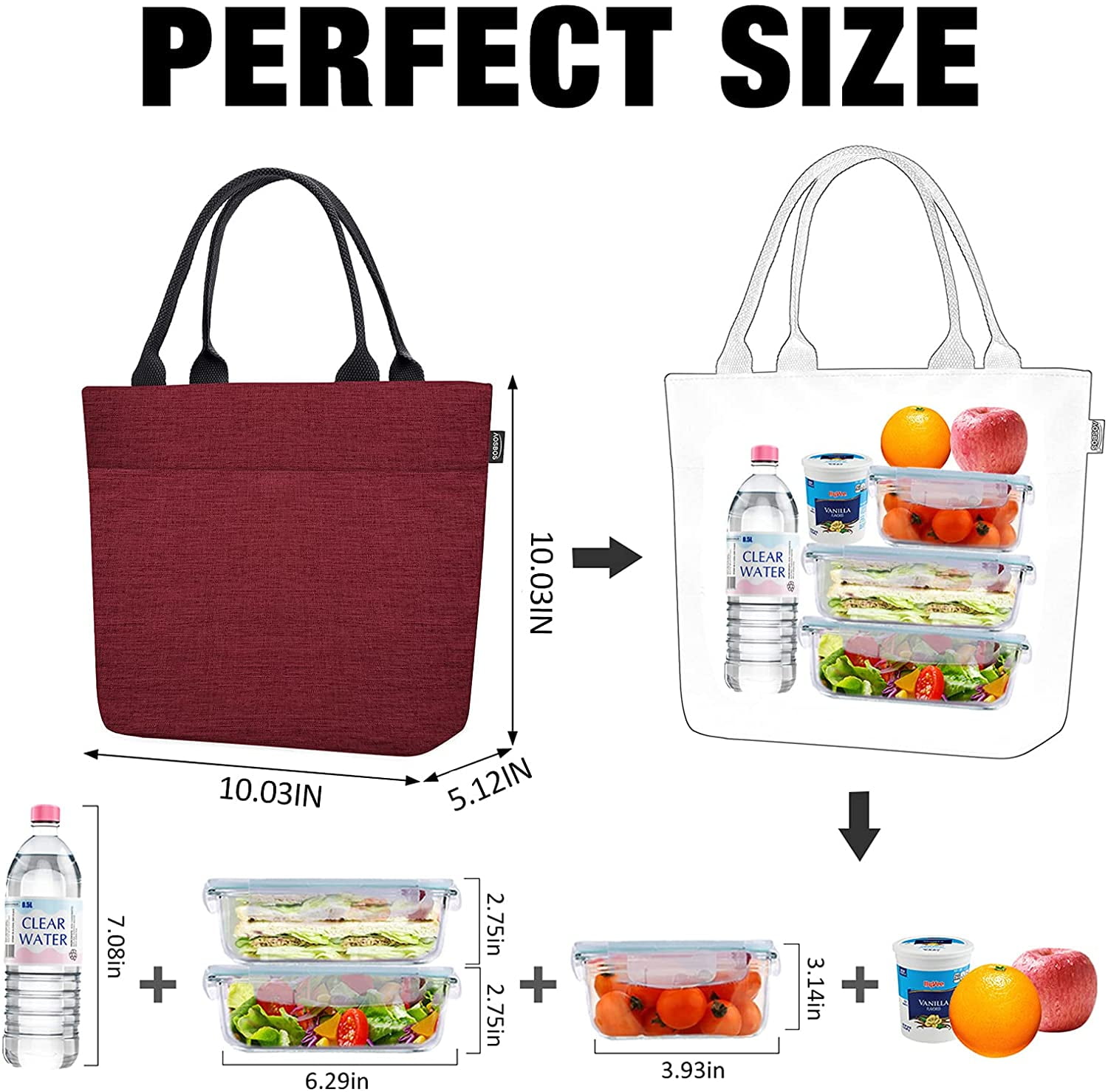 Aosbos Leakproof Lunch Bags for Women Insulated Lunch Bag Lunch Box Tote Bag Cooler Bag Loncheras Para Mujer Lunch Tote Lunchboxes Women for Work Outdoor Travel Picnic Gym-Claret
