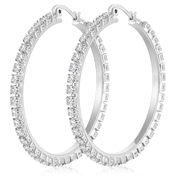 APSVO 18K White Gold Plated Big Rhinestone Hoop Earrings for Women S925 Sterling Silver Post Hypoallergenic Earrings Birthday Graduation Mothers Day Jewelry Gifts Her Mom Girlfriend Wife Adults Ideas