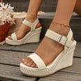 thumbnail image 3 of Rokment Women's Wedge High Heels Dressy Sandals Stylish Casual Suede Open Toe Ankle Strap Espadrilles Chunky Extra Heeled Dress Summer Shoes for Ladies White Size 9, 3 of 8