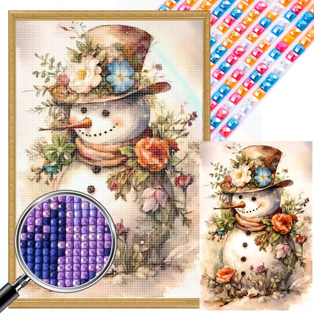 Taladro Cuadrado AB Parcial Muñeco Nieve Y Flores 45x65cm