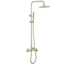 Exposed Shower System with Rainfall Head Handheld Spray and Tub Spout, Height Adjustable Solid Brass 3-Functions Wall Mounted Outdoor  Complete Shower System, Brushed Gold