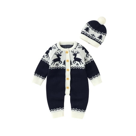 

LisenraIn Baby Girls Boys Christmas Jumpsuit Long Sleeve O-Neck Romper Hat