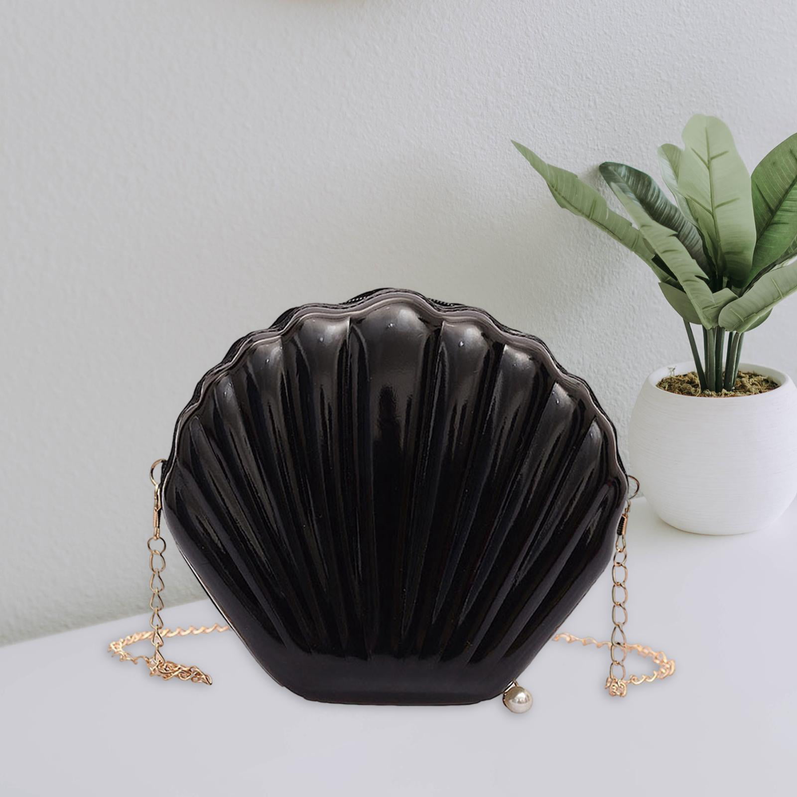 Women Shell Shape Shoulder Bag Handbag with Chain Mini for Shopping Casual  black 