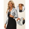 thumbnail image 2 of Blazer con Parte Delantera Abierta para Mujer con Solapa con Muescas, Manga Larga, Chaqueta de Lentejuelas Brillantes Plata L, 2 of 6
