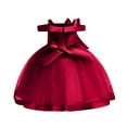 thumbnail image 6 of Zpanxa Toddler Girls Princess Dress, Little Girls Party Wedding Dress, Lace Bowknot Off Shoulder Pleated Dress, Kids Pageant Flower Girl Sleeveless Dress, Birthday Gifts for Girls Wine (7-8 Years), 6 of 8