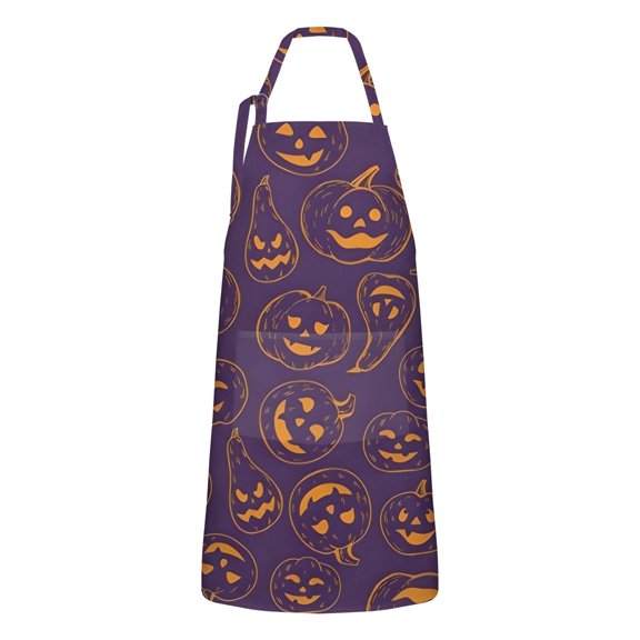 Hand Drawn Halloween Pumpkin Apron-Garden Aprons for Women with Pockets-Cotton Linen Waterproof Kitchen Cooking Gardening Aprons Adjustable for Kitchen,Cooking,BBQ and Salon 32"x27"