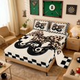 thumbnail image 2 of Erosebridal Checkerboard Leopard Print 8 Ball Bow Print Queen Sheet Sets, Sports Monogram Bed Set for Kids Boys and Girls, 1 Flat Sheet, 1 Fitted Sheet and 2 Pillowcases, 2 of 6