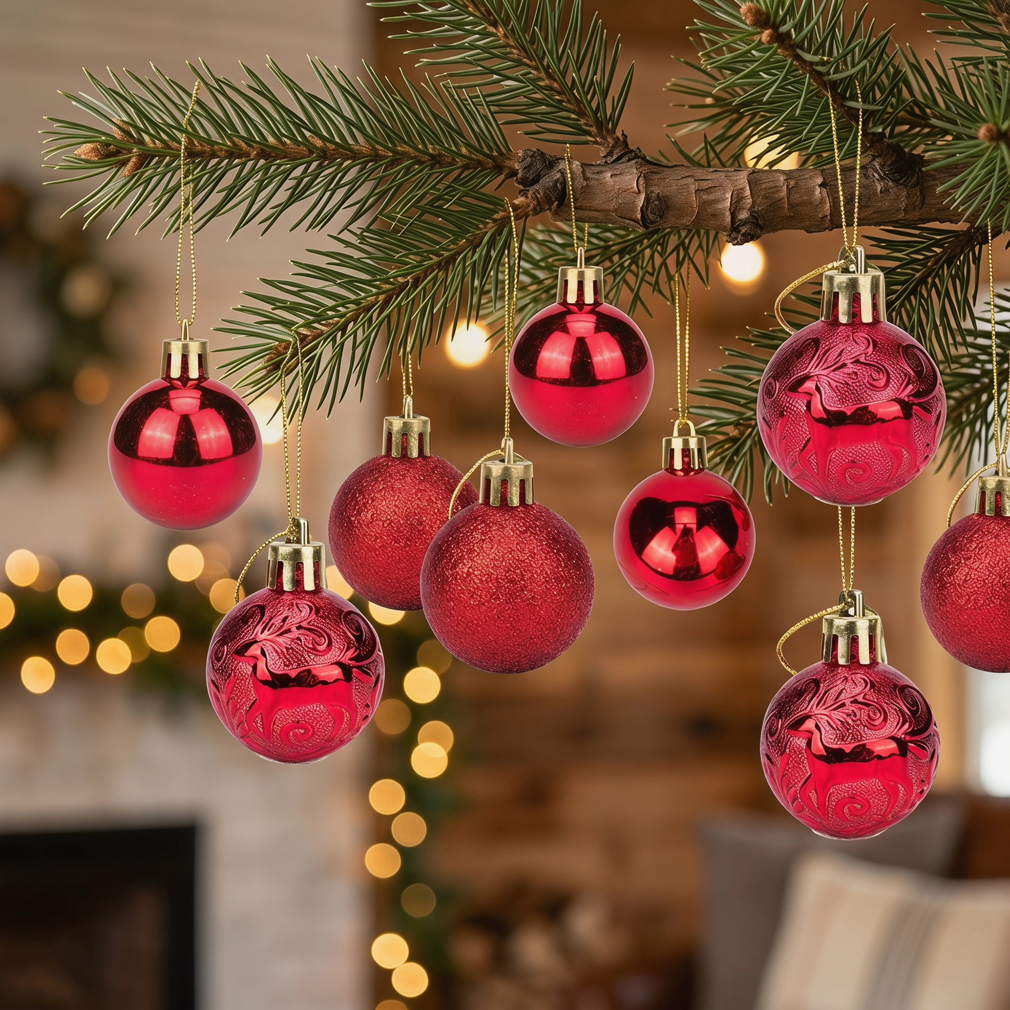 Unique Bargains 12Pcs Christmas Tree Ornaments Hanging Baubles Shatterproof Red 1.6"
