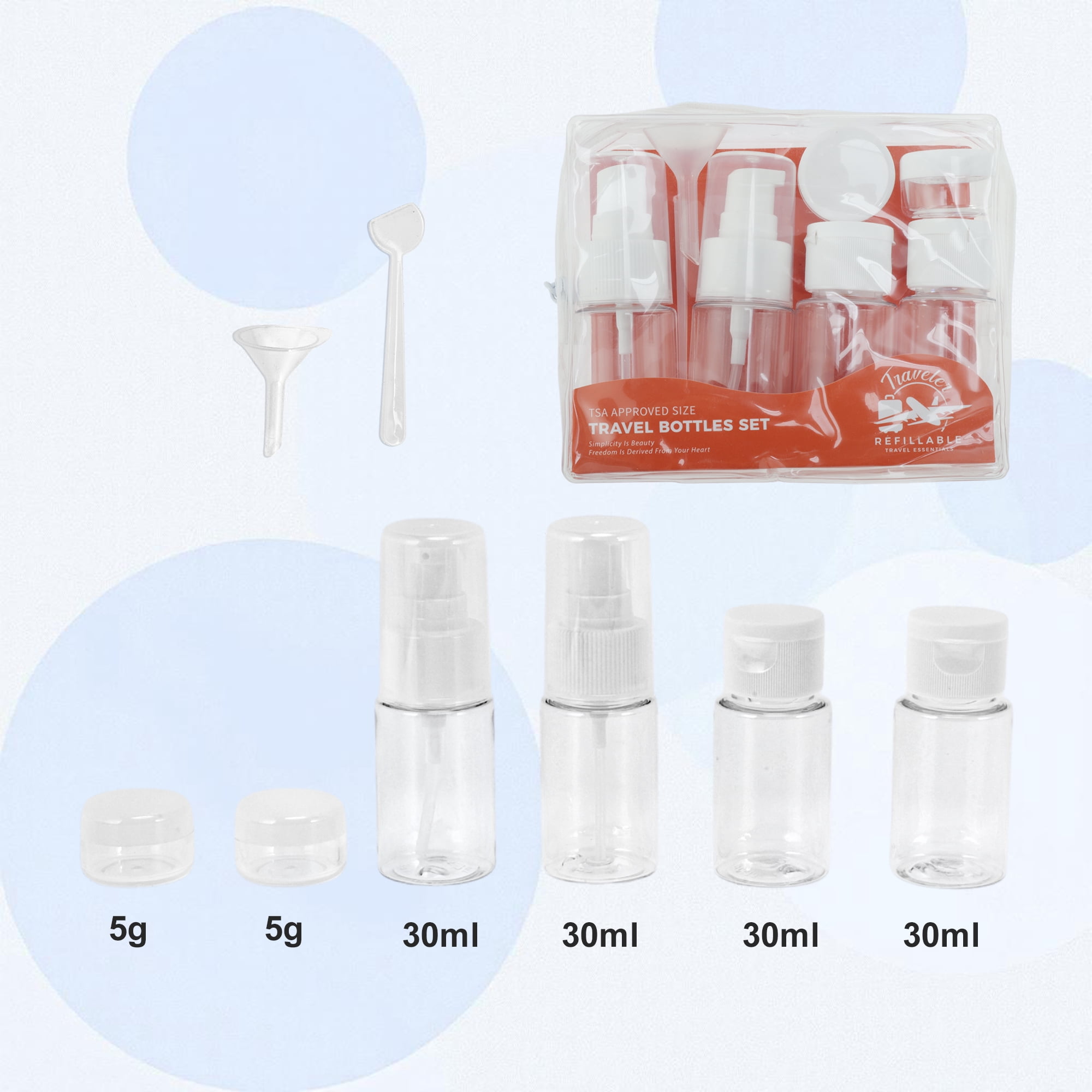 Unique Bargains Leakproof Travel Container Set with Zipper Pouch White, Clear 6Pcs