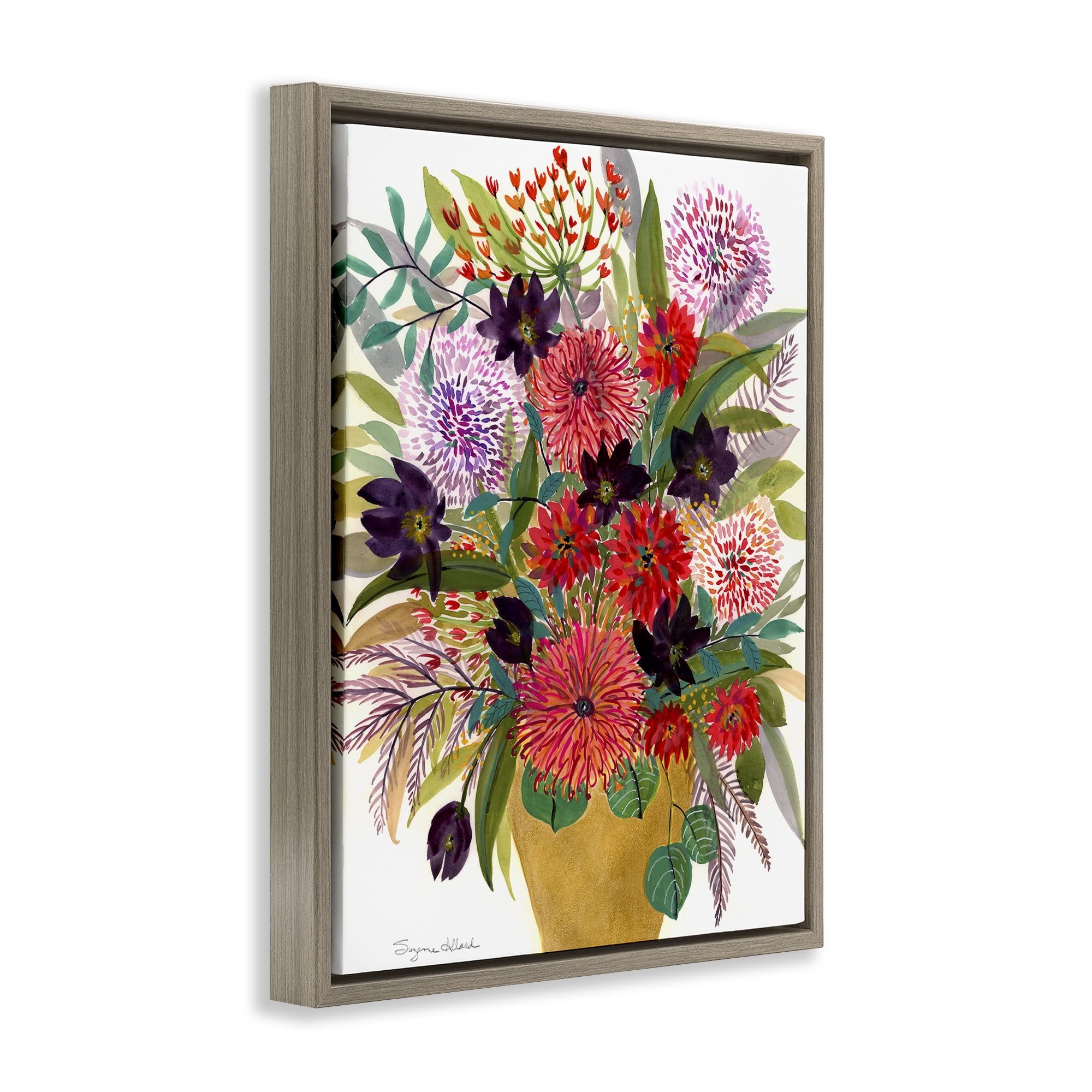 Stupell Industries Celebration Flower Bouquet Brown Framed Floater Canvas Wall Art, design by Suzanne Allard