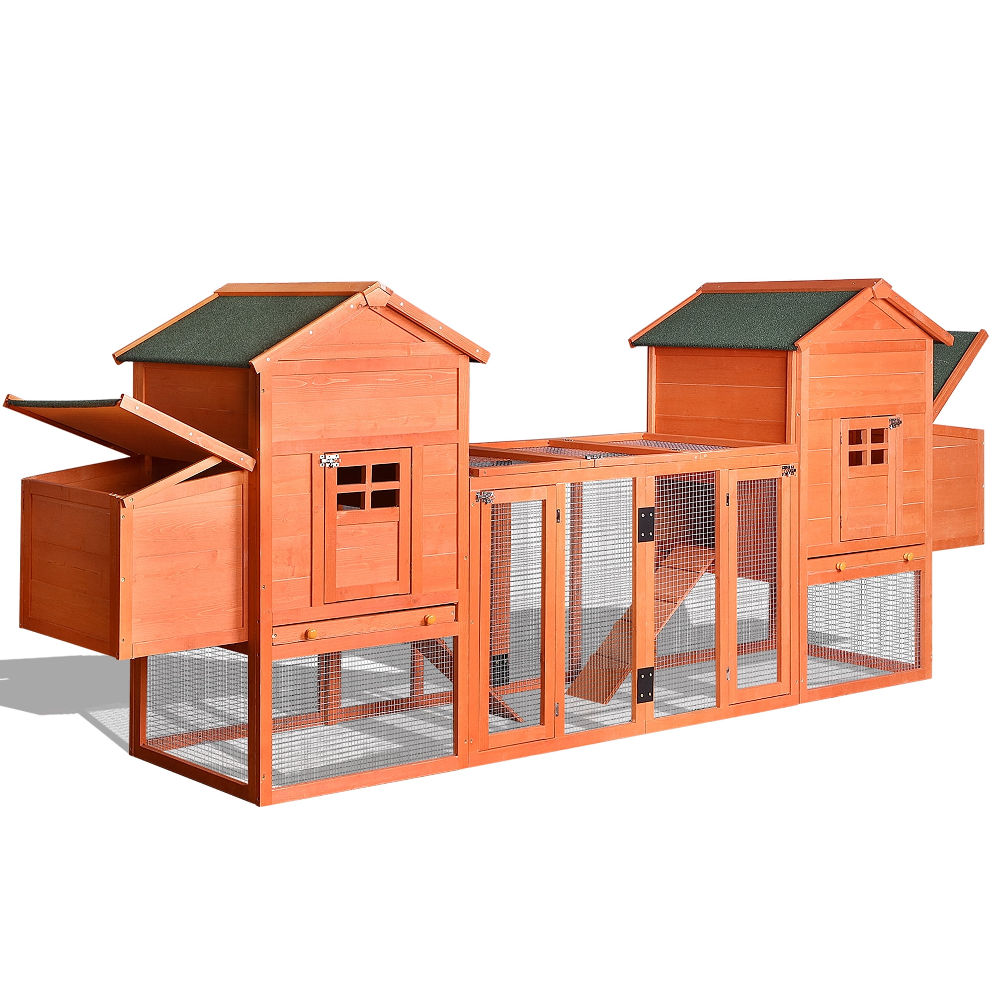 Pefilos 124" Outdoor Wooden Chicken Coop Nesting with Box Large Hen Cage with Removable Ramp Rabbit Hutches Garden Backyard Pet House, Orange Pefilos 124" Outdoor Wooden Chicken Coop Nesting with Box Large Hen Cage with Removable Ramp Rabbit Hutches Garden Backyard Pet House, Orange