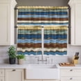 thumbnail image 2 of Vintage Curtain Valances Set Farmhouse Blue Brown Wood Grain Country Style Kitchen Curtains 24&nbsp;inch Length Rod Pocket Valance and Tiers 3 Piece Set Small Bedroom Bathroom Laundry Decor, 2 of 9