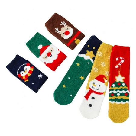 

6 Pairs Christmas Fuzzy Cozy Socks for Kids Toddler Baby Girls Boys Knee High / Mid-Calf Fluffy Plush Boot Stockings 1-3 Years