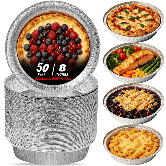 8 inch Round Foil Pan，Disposable Aluminum Foil Pan for Cooking，Freezer & Oven Safe，50 count