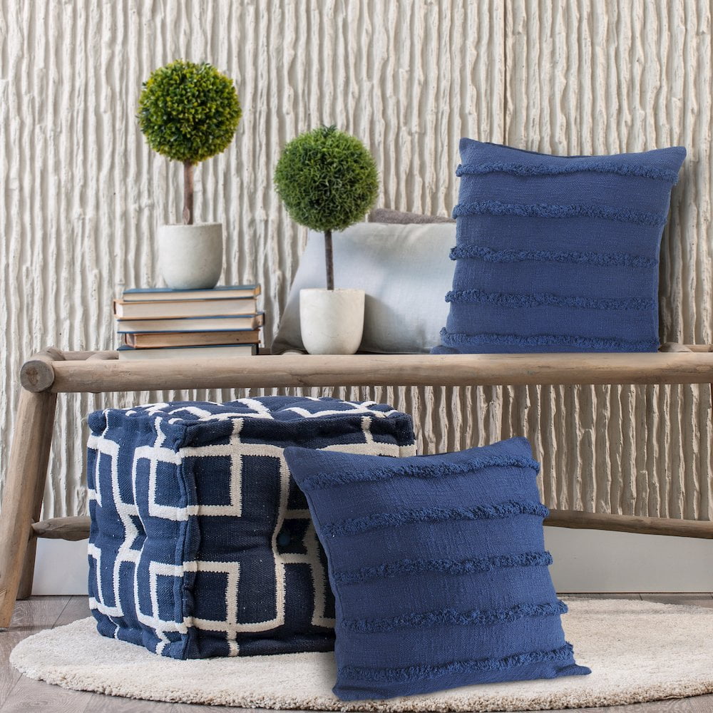 Ox Bay Navy Solid Organic Cotton Square 2 Piece Pillow Feather Filled Set
