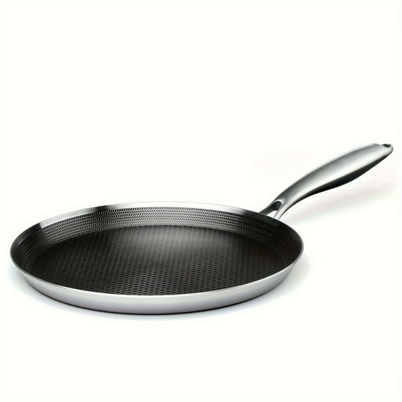 Bamboohart Stainless Steel Crepe Pan - 11inch Non-stick Crepe Pan Stainless Steel Honeycomb Coated Pancake Pan Non-stick Flat Skillet Tahua Tortilla Skillet Induction Compatible PFOA