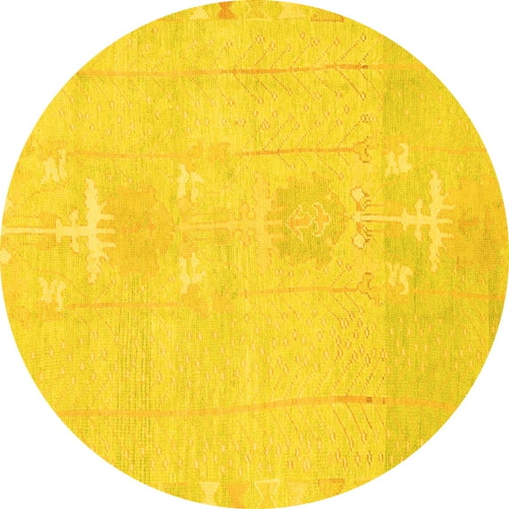 Ahgly Company Indoor Round Abstract Yellow Modern Area Rugs, 5' Round