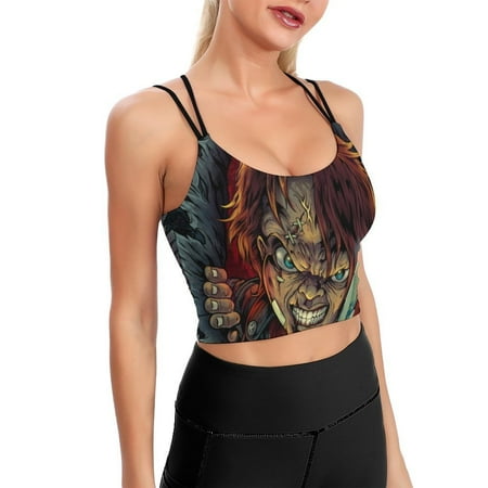 Horror Chucky Blood Sports Bra For Women Padded Crop Top Camisole Yoga Tank Top Vest Workout Tops Racerback With Built In Bra Activewear Fitness Gym