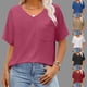 thumbnail image 1 of Camisetas para mujer,Camiseta de cuello en V para mujer, top informal de manga corta, poliéster, corte holgado, para todas las estaciones, sopatenor, 1 of 8