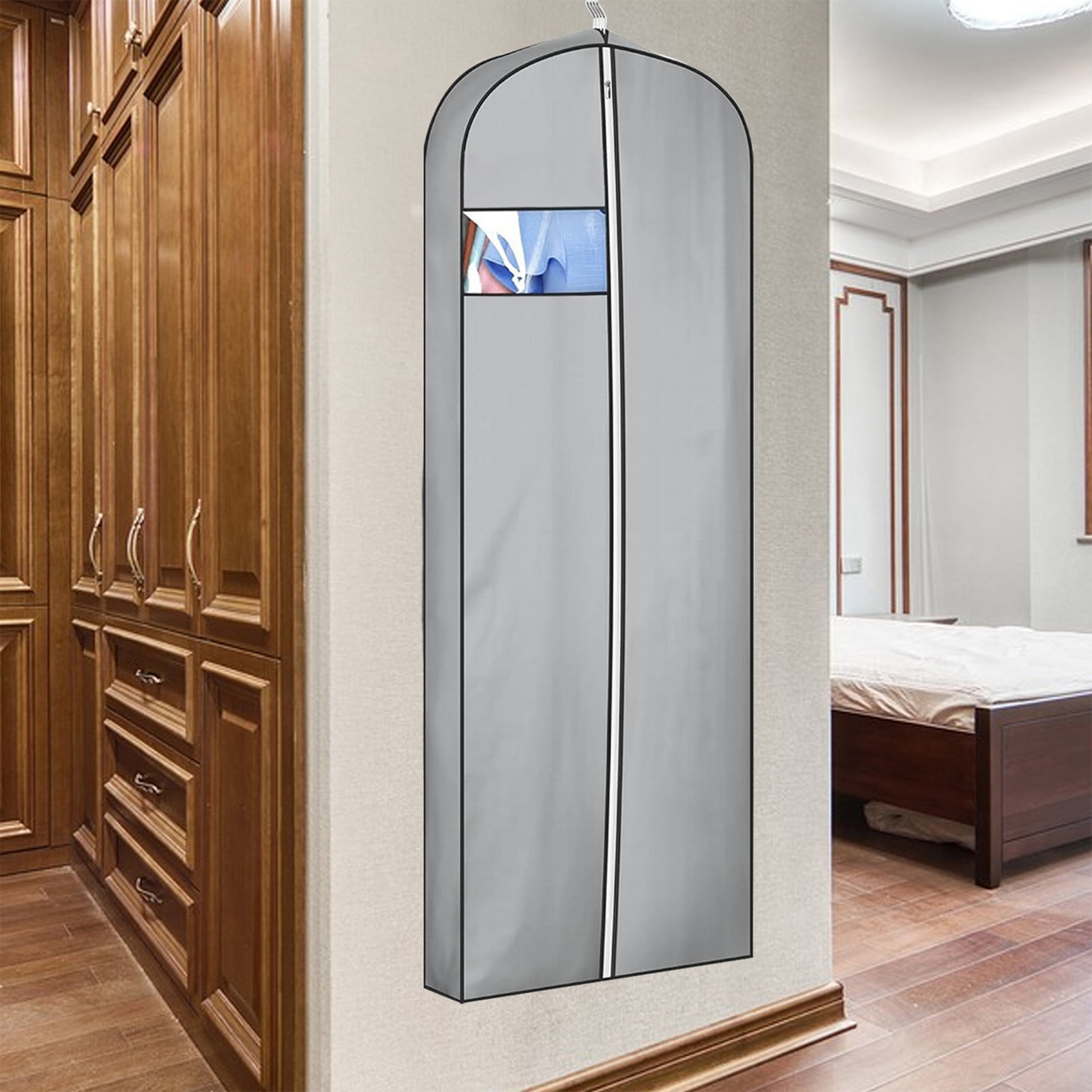 sunsanly 3 Pcs Dress Storage Bag Waterproof Dustproof Transparent Window with Hanger Long Gowns Coat Organizer Bag Closet Hanging Garment Bag
