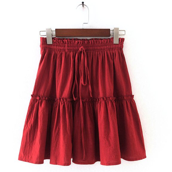 Vedolay Fringe Skirt Women's High Waist Flared Skirt Pleated Midi Skirt with Pocket,Red L