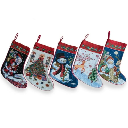 Christmas Stocking Set Of 4 BestPysanky Set of 5 Santa, Snowman, Reindeer & Tree Christmas Stockings 18 Inches ()