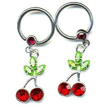 Nipple Gem Captive Bead Ring - Body Accentz Nipple Ring Cherry Captive Bead Body Jewelry Pair 14 gauge