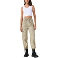 thumbnail image 2 of INSPIRE CHIC Women's Pants Cargo Lightweight High Waist Elastic Drawstring Wide Leg Trousers with Pockets S Khaki, 2 of 6