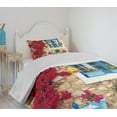 thumbnail image 4 of Ambesonne Coastal Quilted Bedspread Set 2 Pcs, Mediterranean House, Twin Size, Pale Brown Navy Blue, 4 of 6