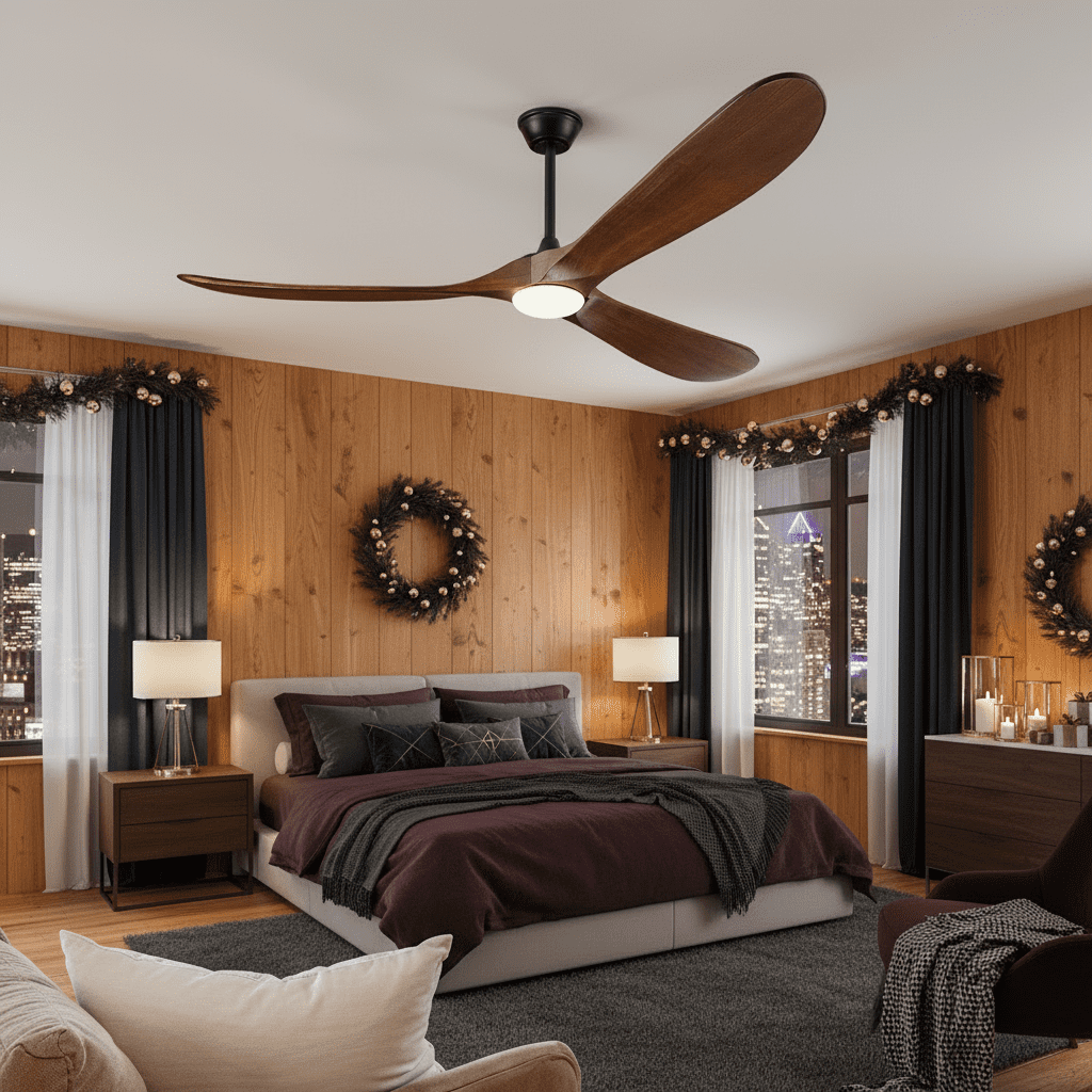 62" 3-Blade Modern Indoor/Outdoor Ceiling Fan with LED Light & Remote – 6-Speed High CFM Quiet DC Motor, Solid Walnut Wood Blades | Included Light Kit, Ideal for Patio, Coastal & Farmhouse