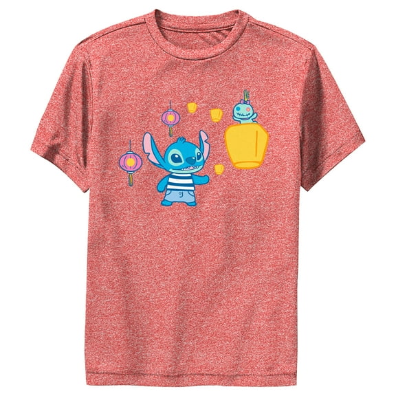 Boy's Lilo & Stitch Lantern Festival Scrump and Stitch Performance Graphic Tee Red Heather Medium