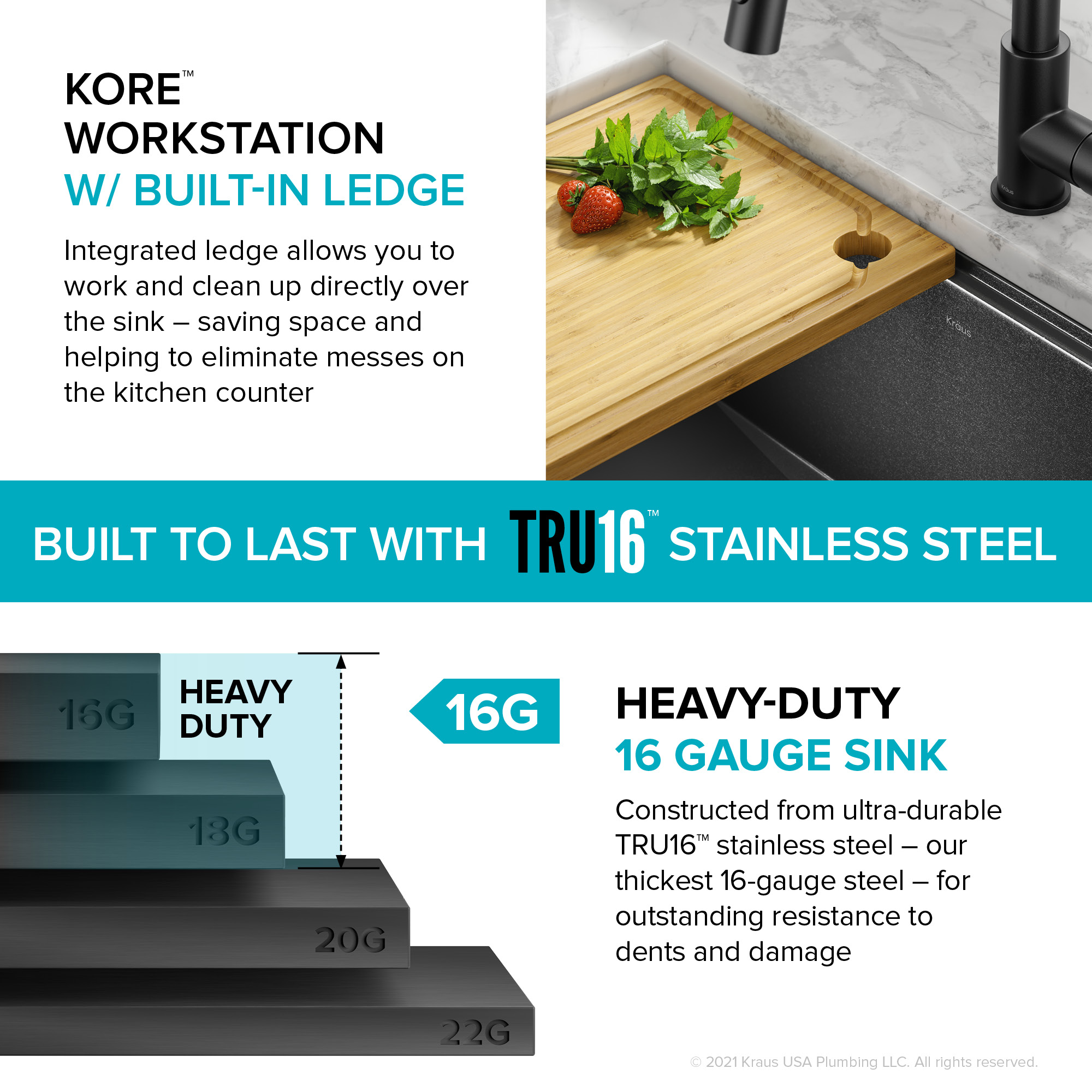 Kraus Kore 27 Undermount Workstation 16 Gauge Stainless Steel Single Bowl  Kitchen Sink with Accessories in PVD Gunmetal Finish with Accessories 