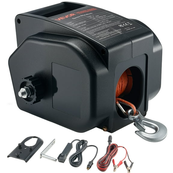 VEVOR Electric Boat Winch, 12V DC 300W, Reversible Electric Trailer Winch for Boats Up to 2000 lbs, Power-in, Power-Out, and Freewheel Operations for Boats with Wired Remote Control & Hand Crank