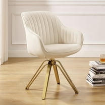 Art Leon Velvet Desk Chair for Office, Swivel Chair with Gold Plated Legs,Off-White