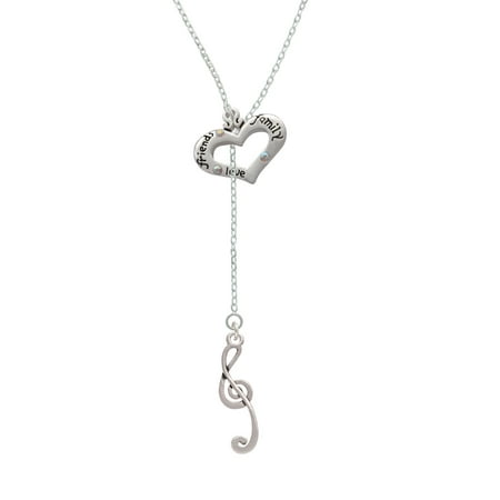 Long Lariat - Long Curly Clef - Friends Family Heart Lariat Necklace