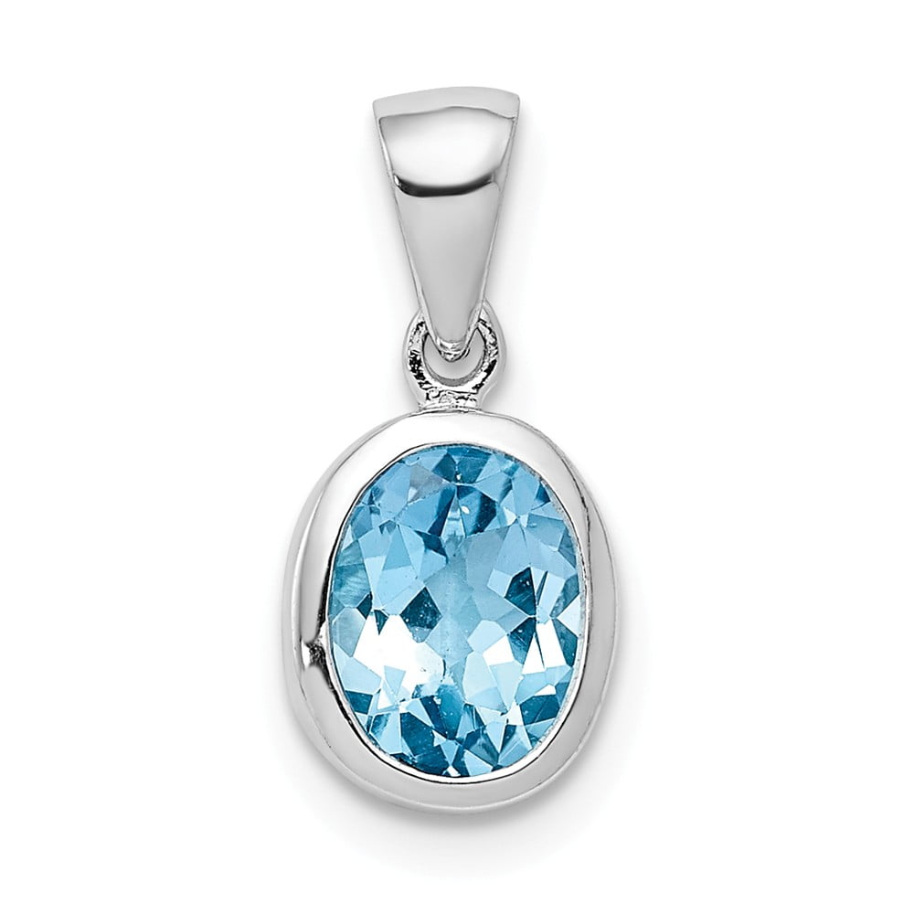 Diamond2Deal 925 Sterling Silver Rhodium-plated Light Swiss Blue Topaz Diam Pendant 